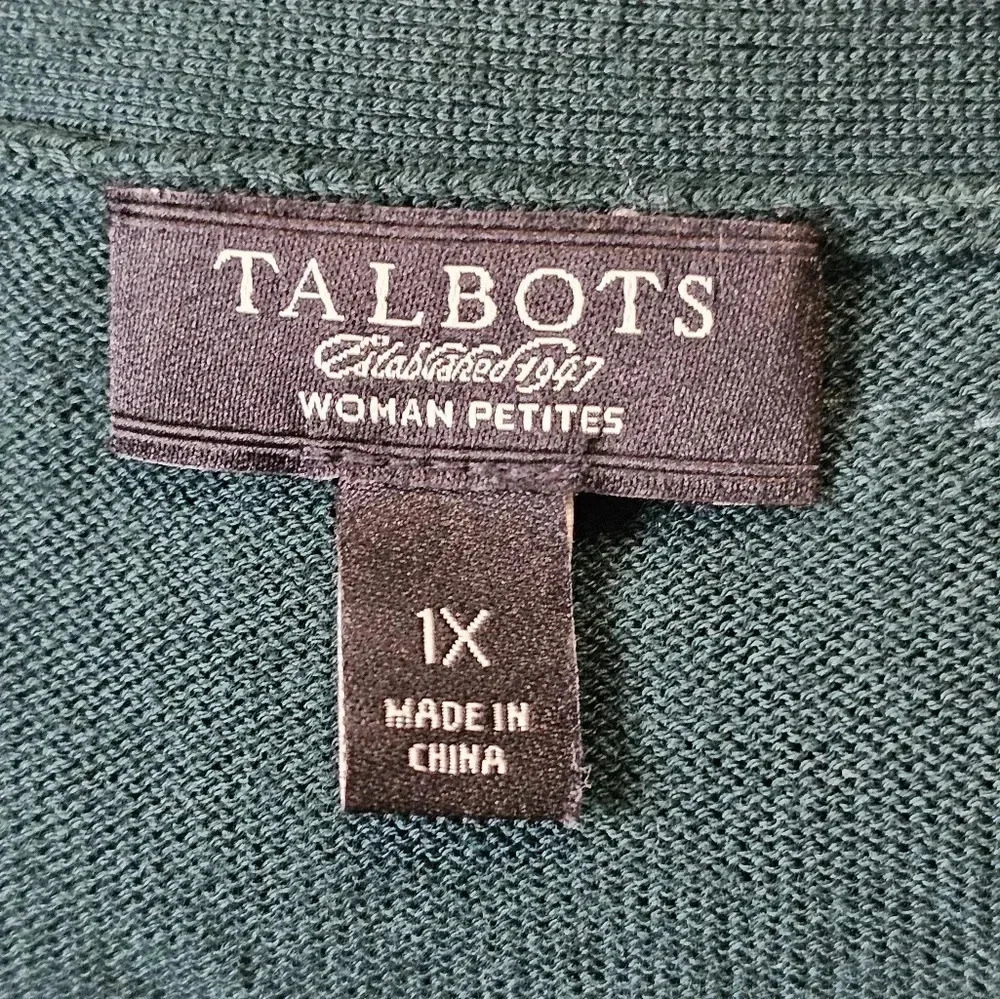 TALBOTS Forest Green Ruffle Trim Button Cardigan Petite 1X Classic Layering VTG - Picture 4 of 7